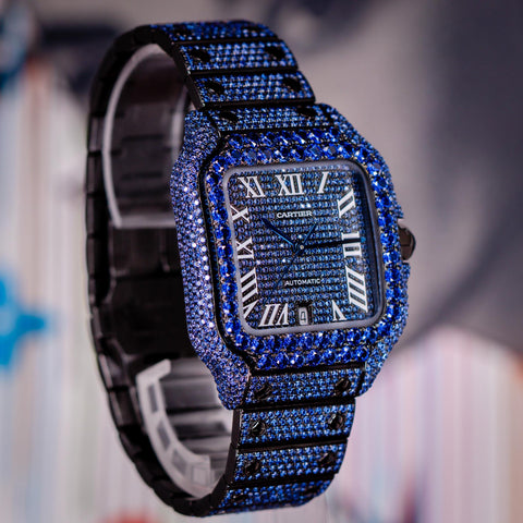 Cartier Santos de Cartier PVD Blueberry Bussdown Custom Stones