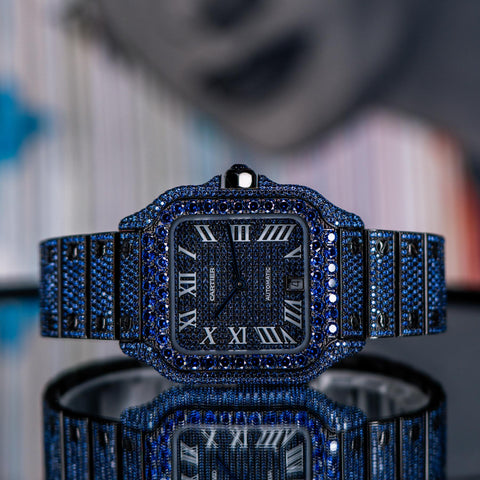 Cartier Santos de Cartier PVD Blueberry Bussdown Custom Stones
