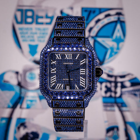 Cartier Santos de Cartier PVD Blueberry Bussdown Custom Stones