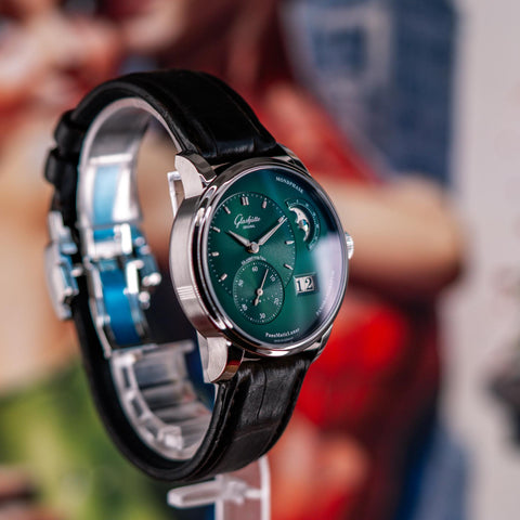 Glashütte Original Panomaticlunar Green watch with right side image