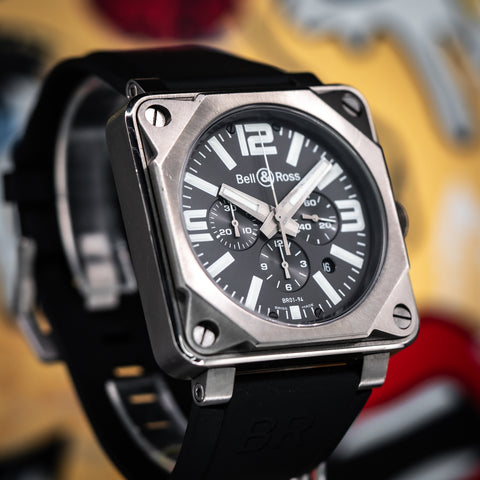 Bell & Ross BR 01 Chronograph 46MM Grey Dial Rubber Strap (BR0194-TI-PRO)