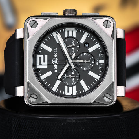 Bell & Ross BR 01 Chronograph 46MM Grey Dial Rubber Strap (BR0194-TI-PRO)