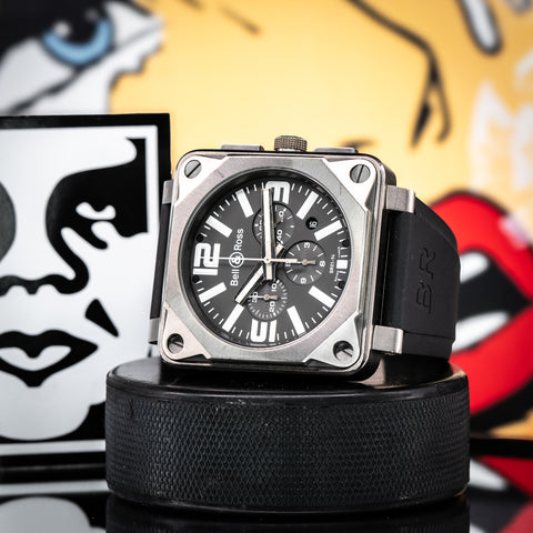 Bell & Ross BR 01 Chronograph 46MM Grey Dial Rubber Strap (BR0194-TI-PRO)