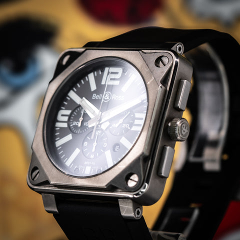 Bell & Ross BR 01 Chronograph 46MM Grey Dial Rubber Strap (BR0194-TI-PRO)
