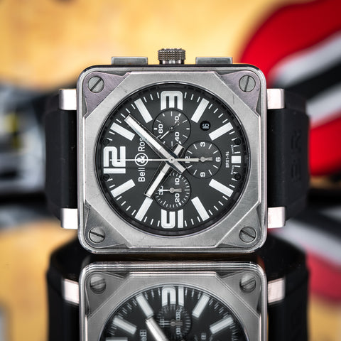 Bell & Ross BR 01 Chronograph 46MM Grey Dial Rubber Strap (BR0194-TI-PRO)