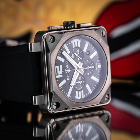 Bell & Ross BR 01 Chronograph 46MM Grey Dial Rubber Strap (BR0194-TI-PRO)