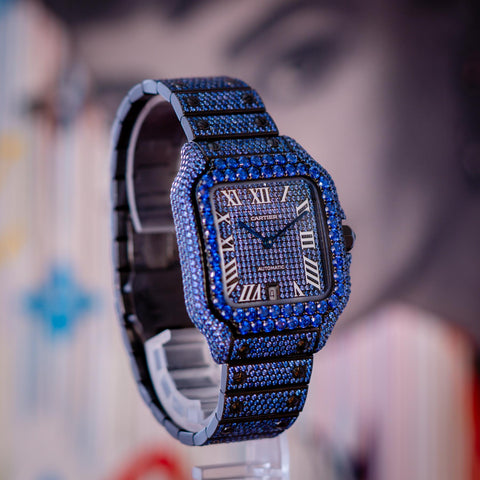 Cartier Santos de Cartier PVD Blueberry Bussdown Custom Stones