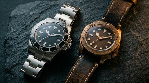 Two luxury dive watches side by side — Blancpain vs Rolex collector comparison
