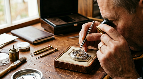 Watch loupe inspecting a luxury timepiece — pre-owned Blancpain buyer's guide