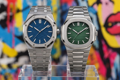 Illustrative integrated-bracelet luxury sports watches