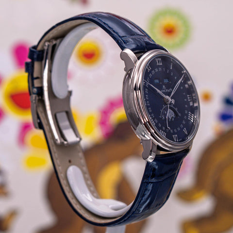 Blancpain Villeret Quantième Complet Blue Lacquered Dial White Gold 6654 1529 55B
