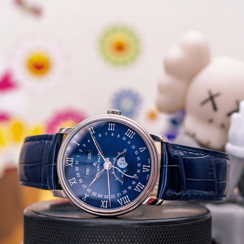Blancpain Villeret Quantième Complet Blue Lacquered Dial White Gold 6654 1529 55B