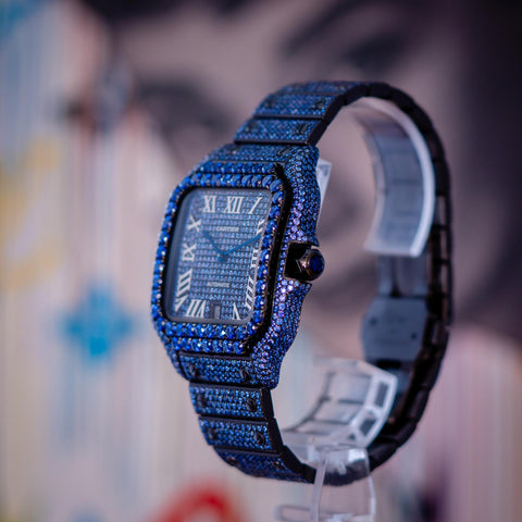 Cartier Santos de Cartier PVD Blueberry Bussdown Custom Stones