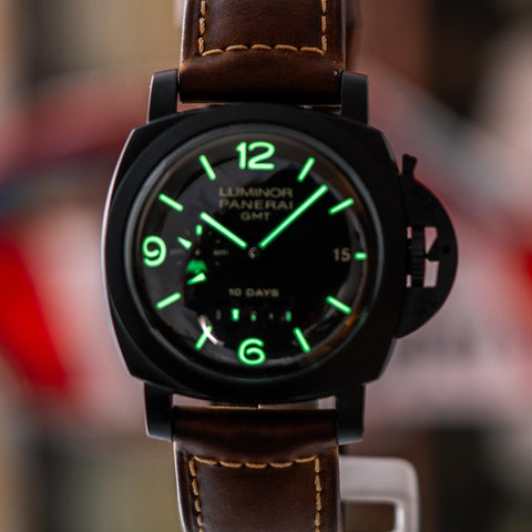Panerai Luminor 1950 10 Days GMT 2012 Black Dial Leather Strap PAM00335