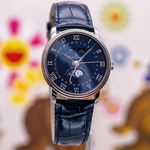 Blancpain Villeret Quantième Complet Blue Lacquered Dial White Gold 6654 1529 55B