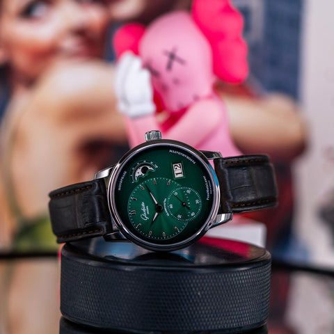 Glashütte Original Panomaticlunar Green watch With stand image 