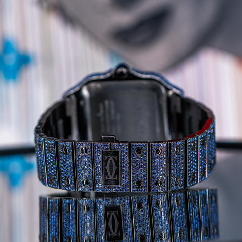 Cartier Santos de Cartier PVD Blueberry Bussdown Custom Stones