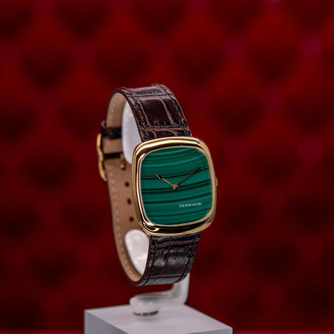 Dennison ALD Natural Malachite Stone In Gold ALD