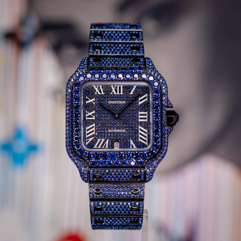 Cartier Santos de Cartier PVD Blueberry Bussdown Custom Stones