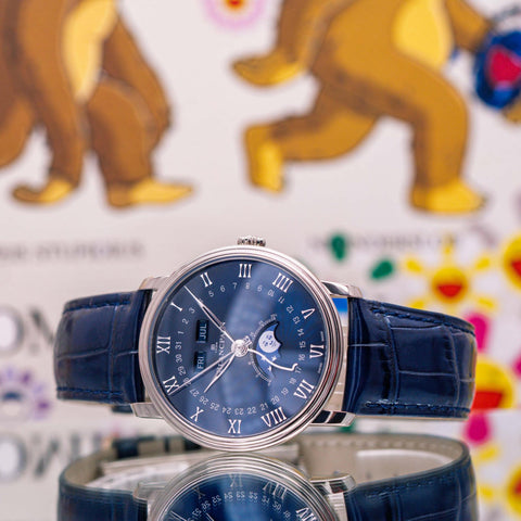 Blancpain Villeret Quantième Complet Blue Lacquered Dial White Gold 6654 1529 55B