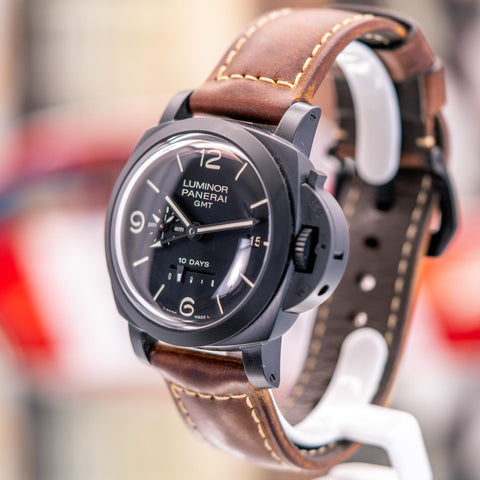 Panerai Luminor 1950 10 Days GMT 2012 Black Dial Leather Strap PAM00335