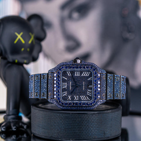 Cartier Santos de Cartier PVD Blueberry Bussdown Custom Stones
