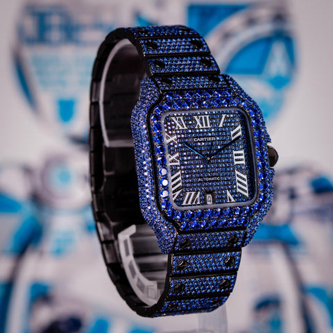 Cartier Santos de Cartier PVD Blueberry Bussdown Custom Stones