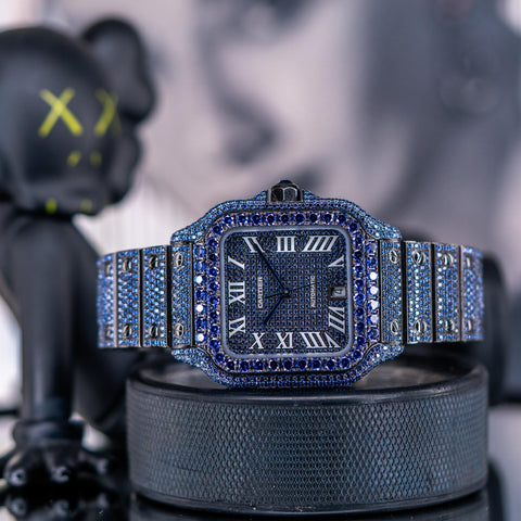 Cartier Santos de Cartier PVD Blueberry Bussdown Custom Stones
