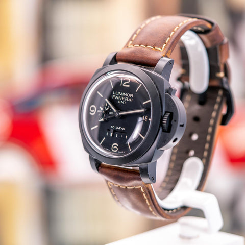 Panerai Luminor 1950 10 Days GMT 2012 Black Dial Leather Strap PAM00335