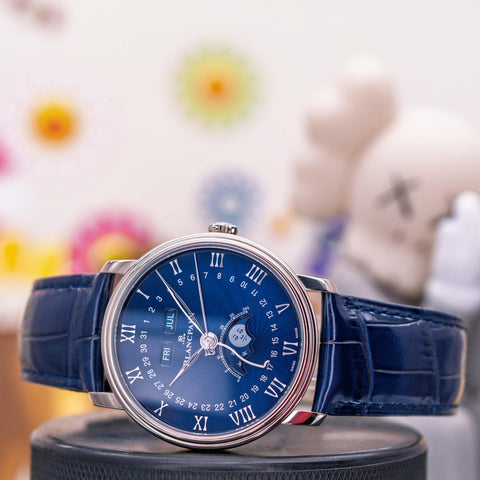 Blancpain Villeret Quantième Complet Blue Lacquered Dial White Gold 6654 1529 55B