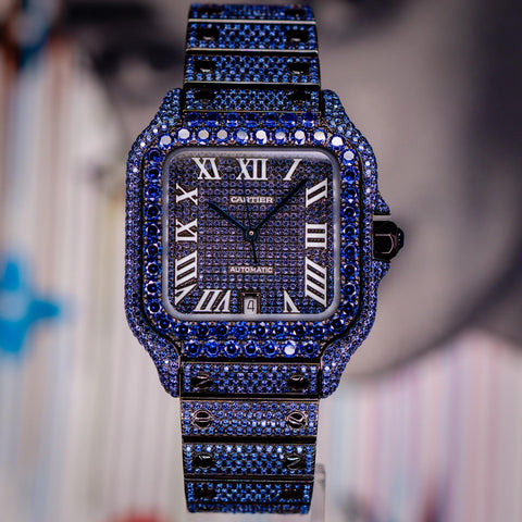 Cartier Santos de Cartier PVD Blueberry Bussdown Custom Stones