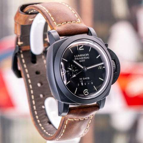 Panerai Luminor 1950 10 Days GMT 2012 Black Dial Leather Strap PAM00335
