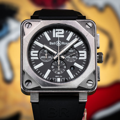Bell & Ross BR 01 Chronograph 46MM Grey Dial Rubber Strap (BR0194-TI-PRO)