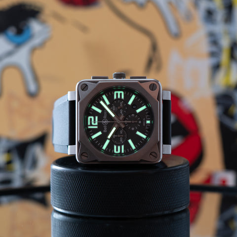 Bell & Ross BR 01 Chronograph 46MM Grey Dial Rubber Strap (BR0194-TI-PRO)