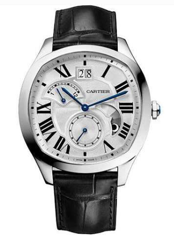 Cartier Drive de Cartier Large Date Retrograde Second Time Zone And Day Night Indicator Watch - 40 mm x 41 mm Steel Case - Silvered Dial - Black Alligator Strap - WSNM0016