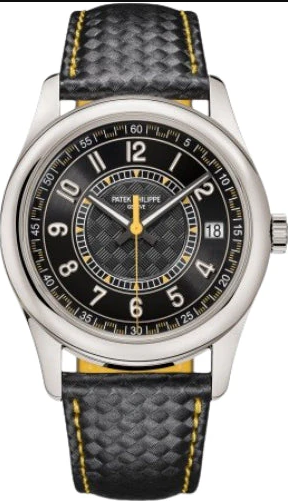 Patek Philippe Calatrava Date Sweep Seconds White Gold Black Carbon Motif Yellow Dial | 6007G-001