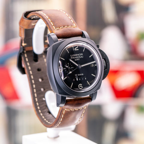 Panerai Luminor 1950 10 Days GMT 2012 Black Dial Leather Strap PAM00335