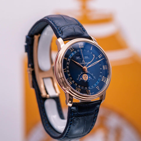 Blancpain Villeret Quantième Complet Blue Dial 6654-3640-55B