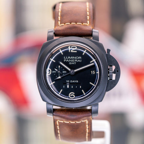 Panerai Luminor 1950 10 Days GMT 2012 Black Dial Leather Strap PAM00335