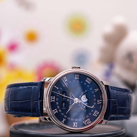 Blancpain Villeret Quantième Complet Blue Lacquered Dial White Gold 6654 1529 55B