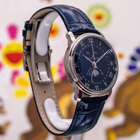 Blancpain Villeret Quantième Complet Blue Lacquered Dial White Gold 6654 1529 55B