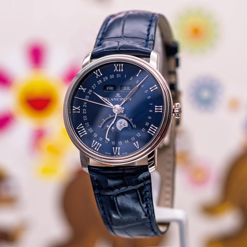 Blancpain Villeret Quantième Complet Blue Lacquered Dial White Gold 6654 1529 55B
